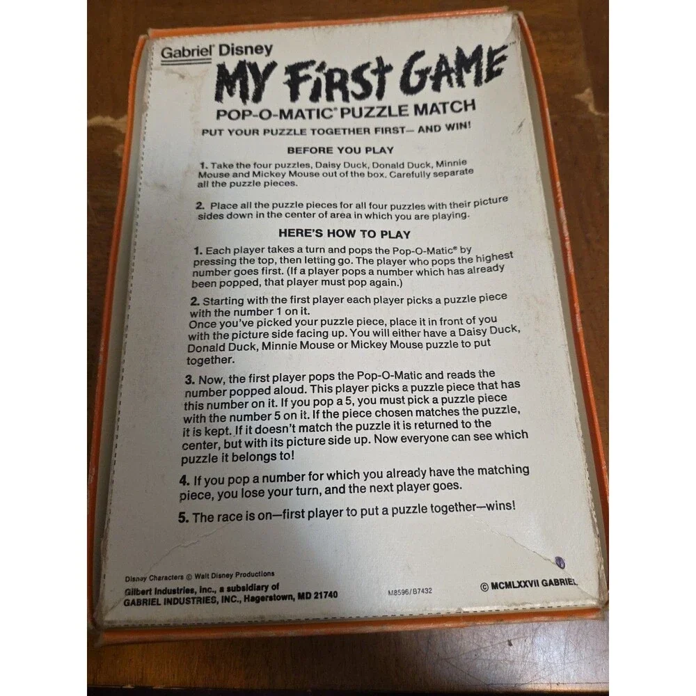 Disney My First Game Pop-O-Matic Puzzle Match Game 1977 Vintage Gabriel